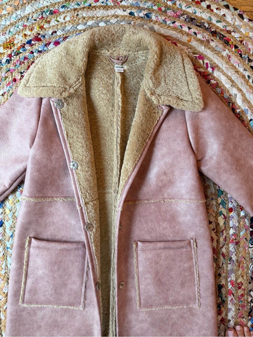 Kimchi Blue Dusty Pink Faux-Shearling Long Trench Coat - Picture 2 of 9